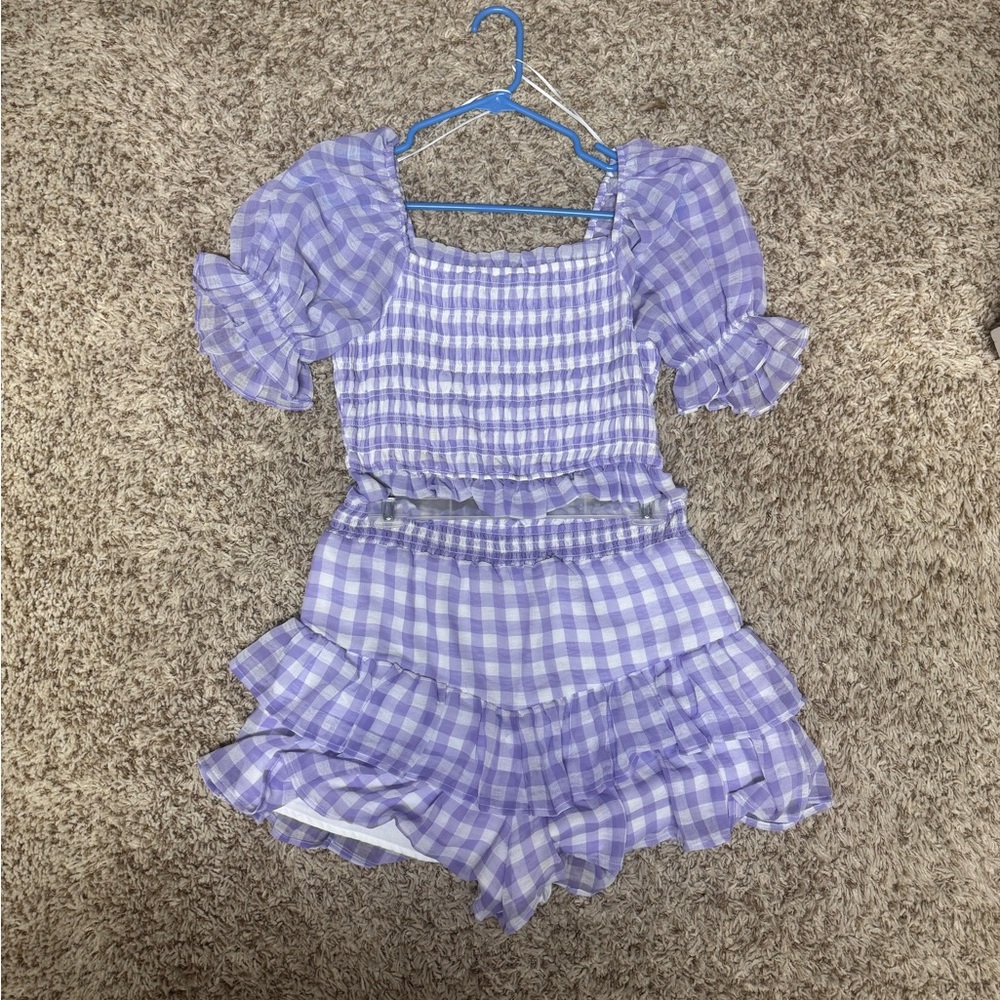 English Factory Purple Gingham Crop Top and Short Set